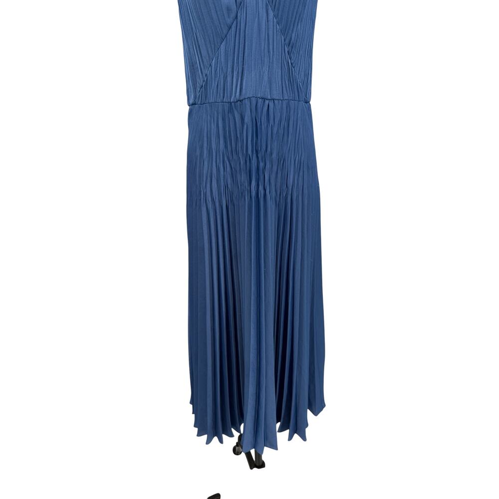 Vince Hydrangea Blue Pleated Midi Dress Sleeveless V-Neck Size Small - Picture 4 of 13